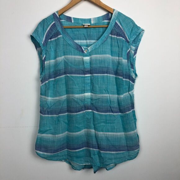 Merona Women's Striped Popover Shirt Cap Sleeve Blue White Casual Size XXL - Picture 1 of 5